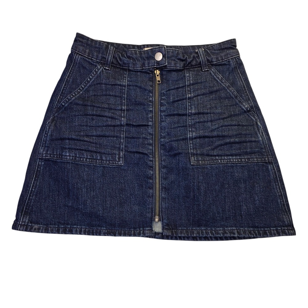Madewell‎ Denim Mini Utility Skirt Women's 26 Dark Wash Zip Front A-Line Casual